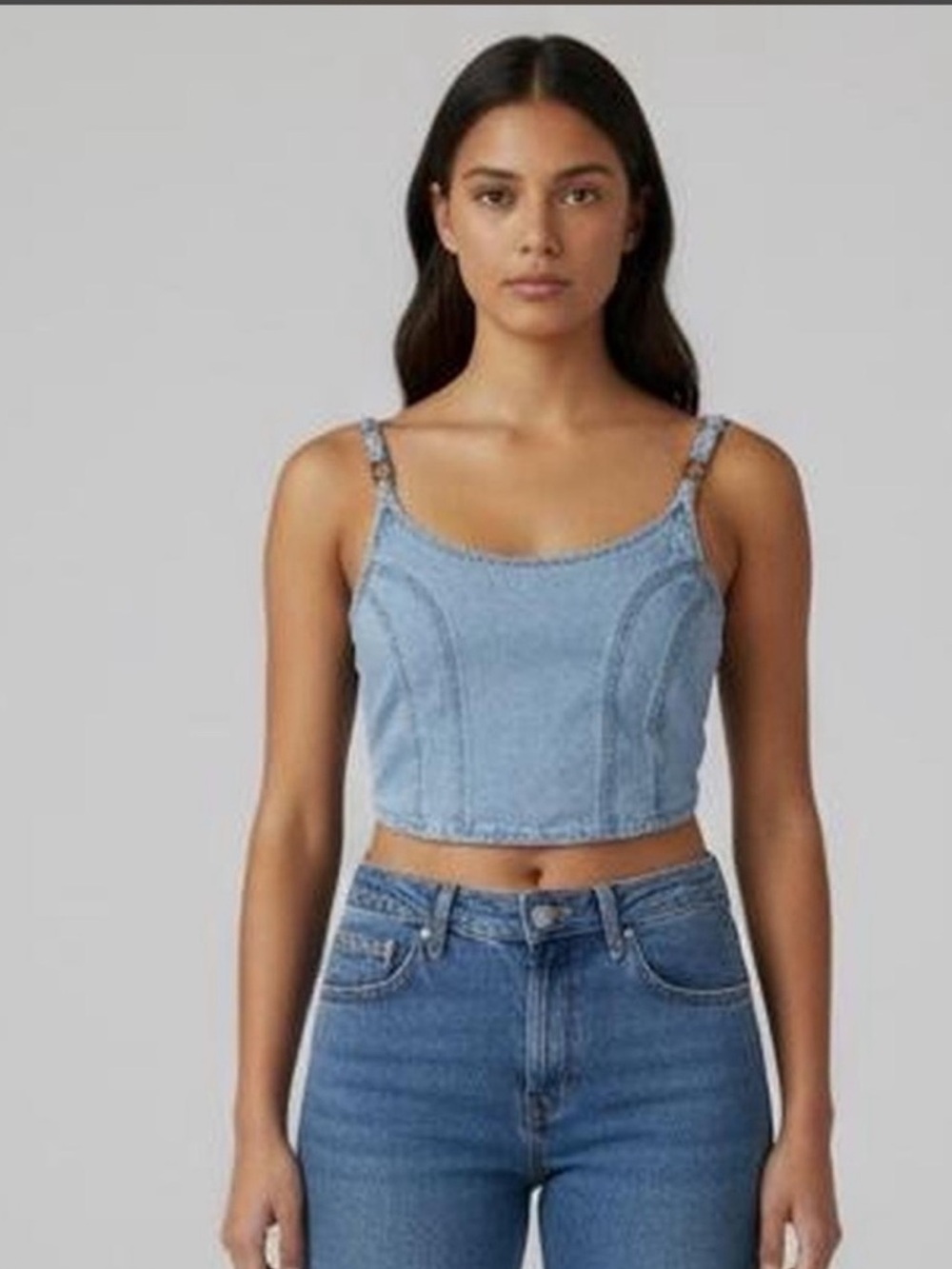 Lone Star Denim Crop Tank Top in Light Blue